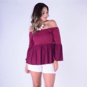 top off shoulders,  L-XL, wine color.